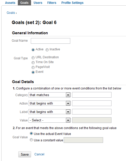 Event Goals în Google Analytics