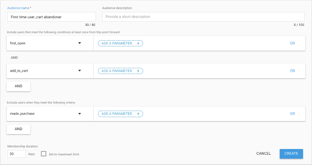 Criterii pentru audiențe în Firebase