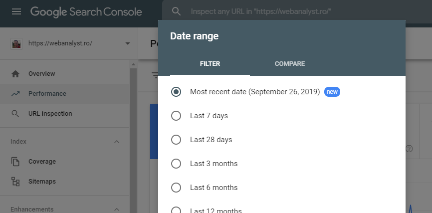 Date recente în Search Console