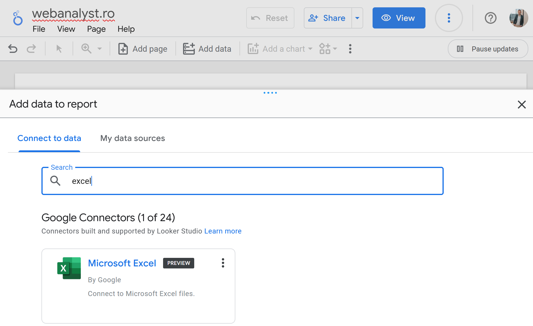 Excel pentru Looker Studio